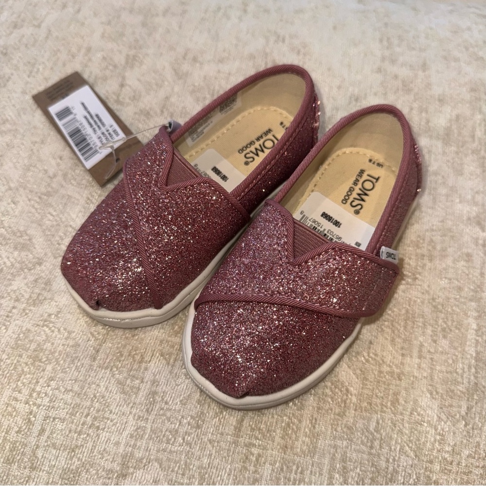 TOMS Kids Sparkly Pink Slippers